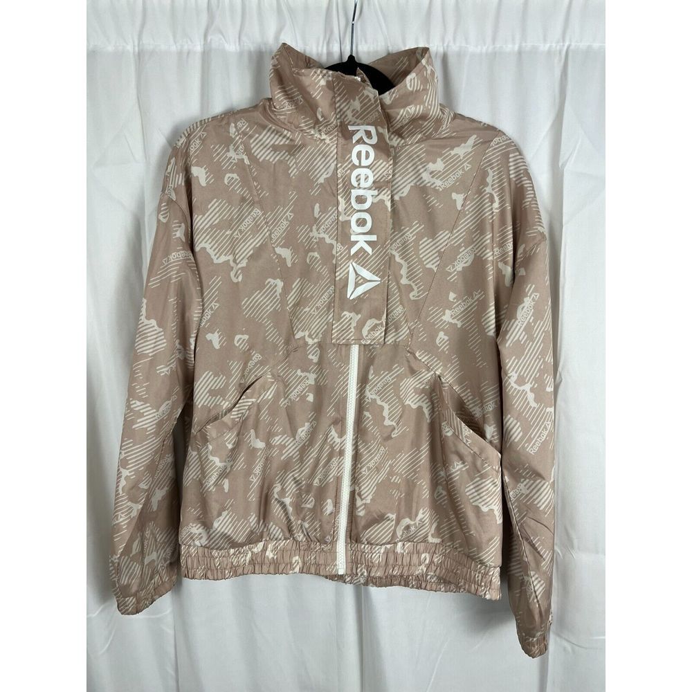 Reebok Track Jacket Womens Size Small‎ Logo Half Zip Mesh Lined Mushroom